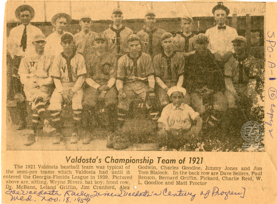 (SPO-A-1-16) Valdosta's Championship team of 1921 - VDT - Nov. 18, 1959