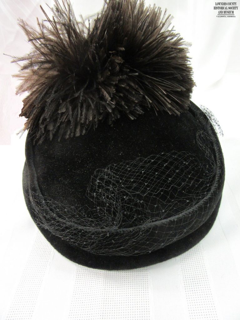 1960s 22-1/2 inch head Vintage Brown Velour Hat with Rounded Top and Feathers